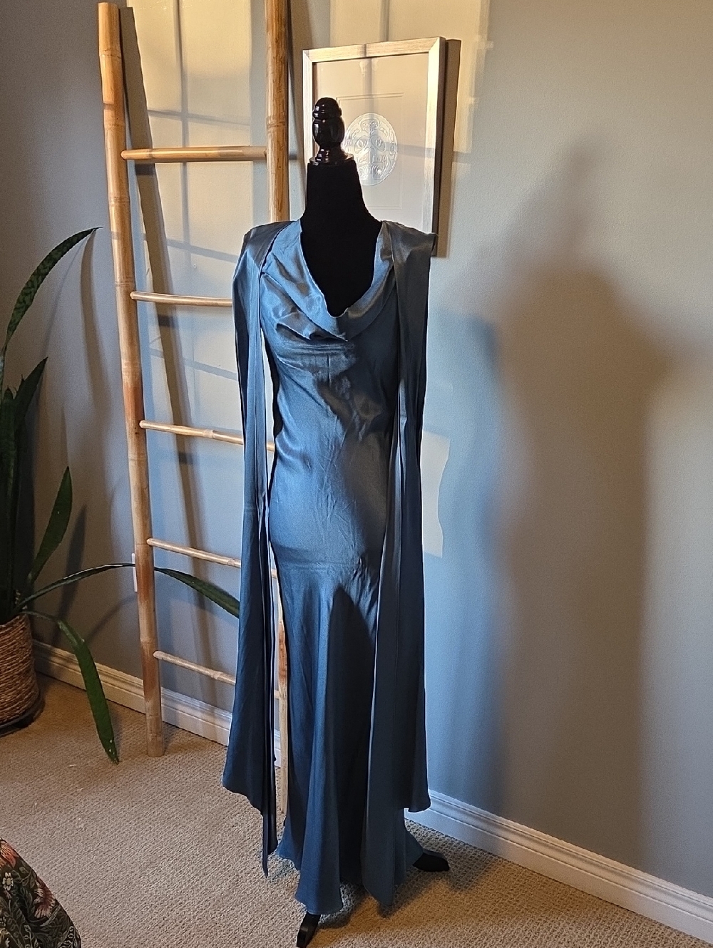 MATERIEL Cowl Neck Double Scarf Maxi Dress